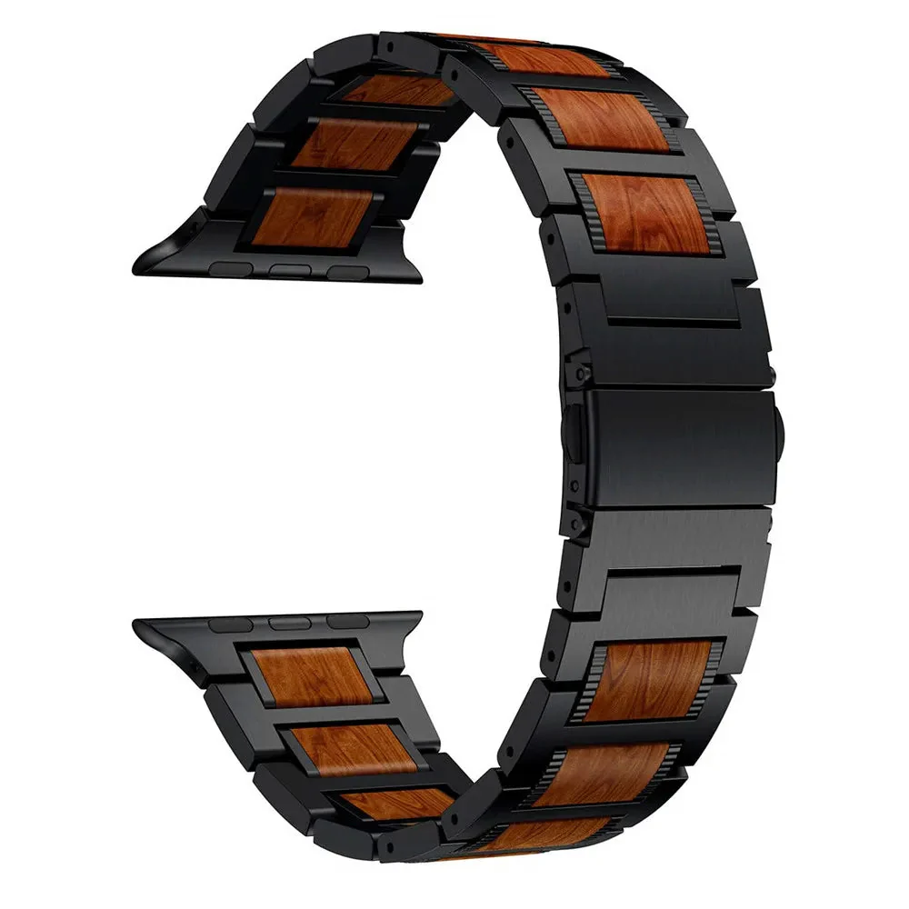 Natural Red Sandalwood & Metal Watch Band - Image 3