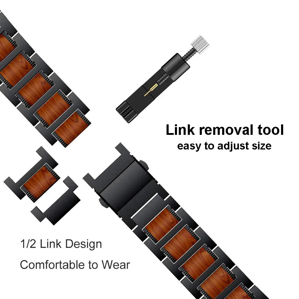 Natural Red Sandalwood & Metal Watch Band - Image 4