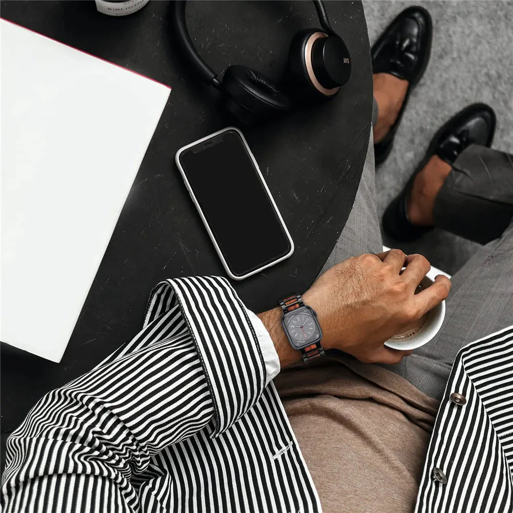 Natural Red Sandalwood & Metal Watch Band - Image 5