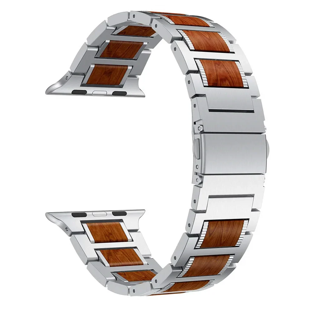 Natural Red Sandalwood & Metal Watch Band - Image 8